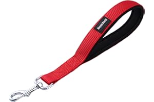 KAKA MALL PETTOM Guinzaglio Corto Cane Taglia Grande Media Piccico con Neoprene Manico Imbottito Morbido Nylon e Clip in Metallo, Dog Leash per Passeggio Addestramento Viaggio, Rossa 32cm M