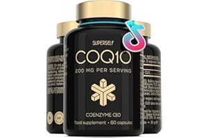 SUPERSELF CoQ10 Supplement - Coenzyme Q10 High Strength 200mg - 60 Capsules - Vegan Naturally Fermented Ubiquinone - Co Enzyme CQ10 High Absorption - UK Made