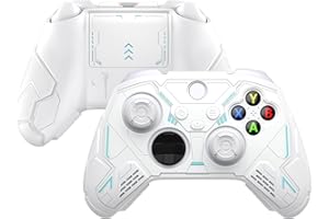 playvital Stellar Mecha Silicone Cover Skin for Xbox Series X/S Controller, Anti-slip Grip Protector with Thumb Grips & Sticker for Xbox Core Wireless Controller - White & Frost Gray