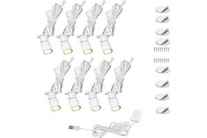 Cefrank Mini focos para vitrina, mostrador de cristal, 8 x 1 W, luz LED montada en superficie, lámpara de joyería, focos regulables (juego de 8 unidades, blanco cálido, 3000K)