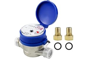 DOKSVP Wasserzähler für den Garten, 1/2 Zoll, kalibrierter Kaltwasserzähler, Wasserhahnzähler mit Montagezubehör und Schutzabdeckung, für Haushalt, Garten, Haus 0-40 ℃ 1,5 m³/h