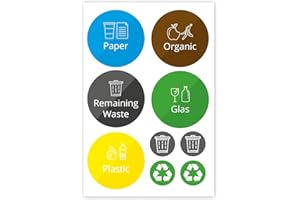 younikat you0021 - Lote de 9 pegatinas redondas para reciclaje de residuos en inglés