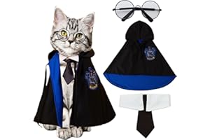 HBSFBH Halloween Haustier Kostüm Set, Halloween Hund Katze Kostüm Umhang, Haustiere Katze Umhang mit Brille Krawatte, Halloween Haustier Kleidung, Haustier Cosplay Kleidung für Halloween Party