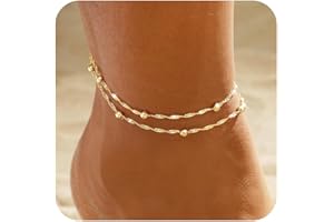HARJJME Fußkettchen für Damen Silber 925 Gold Fussketten für Frauen Doppelte Herz Perlen Plättchen Twist Infinity Fußkette Verstellbare Layered Sommer Strand Fußschmuck Geschenk