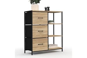 IDMarket - Buffet d'appoint 3 tiroirs et étagères 70 cm Utah Design Industriel
