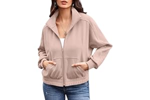 Ebifin Sudadera con cremallera para mujer, sin capucha, chaqueta de entretiempo, chaqueta de otoño, chaqueta de verano con bolsillo.