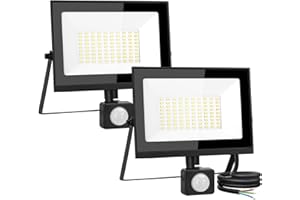 Aigostar 50W Motion Sensor Flood Light Outdoor, PIR Security Lights 4500LM, IP65 Waterproof Floodlight with Sensor, LED floodlights 6500K Black Flood Lights for Wall, Garden, Patio Pack of 2