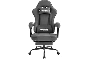 WOTSTA Silla Gaming Tela, Silla Ergonomica Escritorio, Silla Gamer con Tapicería, conReposacabezas, Reposapies, Ruedas, Regulable en Altura, Sillas de Oficina Ergonómica con Masajeador