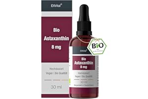 ‎EXVITAL Bio Astaxanthin Tropfen, 8mg Astaxanthin pro Tagesdosis, Hochdosiert & Vegan - 100% natürliches Astaxanthin - Hohe Bioverfügbarkeit - Laborgeprüft, 30 ml