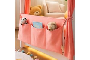 ALAVYA HOME® Betttasche aus Musselin 90x38 cm - Praktischer Organizer für Baby- und Kinderbett - Wechselkleidung & Windeln Hält alles ordentlich und griffbereit (Rosa)