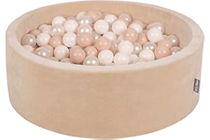 KiddyMoon Piscine À Balles pour Bébé Velours Rond 90X30cm/200 Balles 7Cm Fosses À Boules Jouet Enfant, Beige Sableux: Beige Pastel/Blanc/Perle