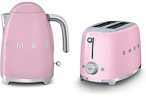 MAKE MY KITCHEN Smeg 50s Retro Style KLF03 1.7L Kettle & TSF01 2 Slice Toaster Set (Pink)