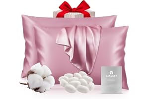 Larlary Poszewka na poduszkę 50x75 cm wykonana w 90% z jedwabiu i 10% z bawełny, hipoalergiczna, zapobiega rozwojowi roztoczy, chroni włosy i skórę (2 szt., różowa)