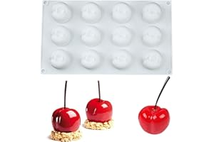 OCPO KITCHEN Moule Silicone Patisserie, Moule de Cuisson en Forme de Cerises, Moule à Fruits 3D Anti-Adhésifs, pour Bonbons, Gâteaux, Mousse, Chocolat, Truffe, Gelée, Muffins, sans BPA (15 Cavités)
