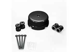QuirkLz Scatola di Derivazione in Porcellana, Set di scatola derivazione per installazione con cavo tessile, con 4 isolatori ceramica, colore Nero lucido, Ø 78mm