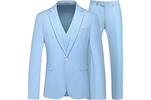 KUDMOL Men's 3-Piece Suit Business One Button Tuxedo Suit for Men Tuxedo Classic Blazer Vest Trousers Set