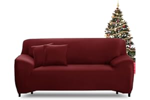 FIGOOO Sofabezug 4 Sitzer Stretch Sofabezüge mit Armlehnen Spandex Couchbezug Modern Anti-Rutsch Waschbar Sofa Protection Cover Schonbezug Couch(4-Sitzer,Weinrot)