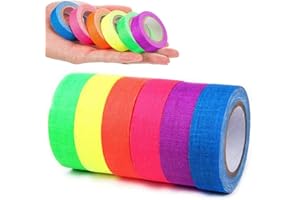 KANOSON Fluorescent Cloth Tape, Coloured Adhesive Neon Gaffer/Spike/Fabric/Luminous Tapes Matte 6 Colors - Pink Yellow Green etc, UV Blacklight Reactive Glow in The Dark Tape for Party Decoration