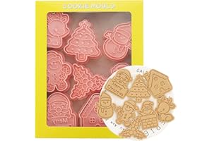 YUMATCH 8 PCS Christmas Cookie Cutters Plastic Christmas Biscuit Cutters Christmas Cookie Stamp for Cookie Baking Christmas Party Decorations, C