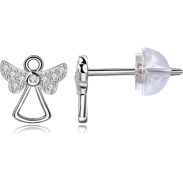 Orecchini Angelo Custode In Argento 925 Con Zirconi – Portafortuna A Bottone Per Donna E Ragazza, Regalo In Confezione Preziosa