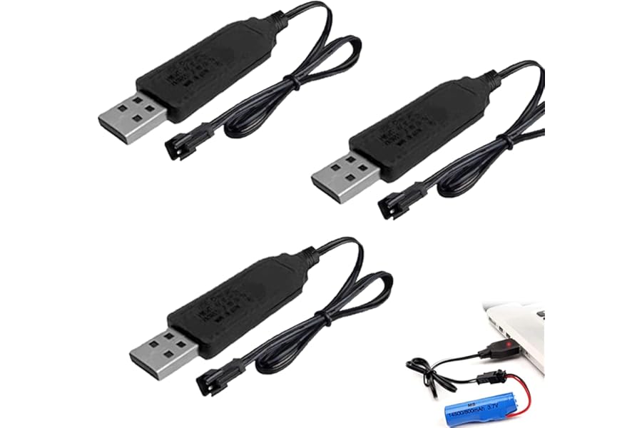 3PCS RC USB Battery Charger with SM-2P Connector Plug 3.7V Battery Charger Cable USB Compatible 3.7V USB Charger Cable for Nicd/Nimh/Lipo Batteries with Led Indicator for RC Car Child Toy Car