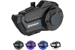 Moman H2Pro Interfono Moto Singolo - Connettività Universale, Auricolare Casco Moto 2 Ciclisti 1000M Sistema di Comunicazione Triple Riduzione del Rumore Hi-Fi Stereo Condivisione Musica FM IP65