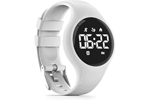Focwony LED Digital Waterproof Pedometer Watch, Non-bluetooth Fitness Tracker, Step Counter, Distance, Vibrating alarm clock, Stopwatch, Great Gift for for Kids Childrens Teens Girls Boys (White)