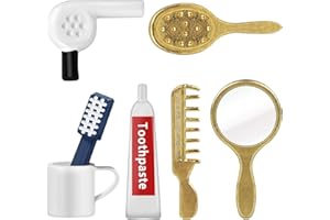 FINETOKNOW Puppenhaus Zubehör, Wichtel Zubehör 1:12 Miniatur Zahnbürste Set, Haartrockner Kosmetikspiegel Set Wichtel Zubehör Weihnachten, Miniatur Mirror wichtelzubehöhr für Badezimmer Wohnzimmer