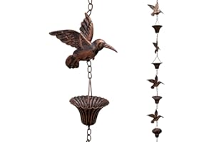 Aifeorzo 8.5FT Rain Chain, Hummingbird Rain Chains for Gutters, Functional and Decorative Replacement Downspout Chain for Outside, Metal Garden Rainwater Diverter Catcher Chains, Antique Copper