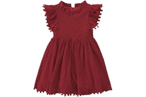 PythJooh Toddler Girl Flutter Sleeve Party Dress Baby Kids Elegant Lace Pom Pom Princess Dress for 1-7Years