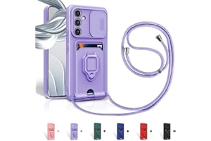 Aithne Case für Samsung Galaxy A55 5G Handykette Hüll,Slide kameraschutz,Silikon Handyhülle zum Umhängen Kette,360 Grad Ringhalter Stand Kartenfach-Lila