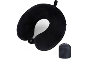 WENGX Travel Pillow Neck Pillow Memory Foam Travel Pillows Head Support Cushion for Airplane Train Car Office Travel Essential Flight Pillows for a Long Hauls Sleeping Rest (Black)