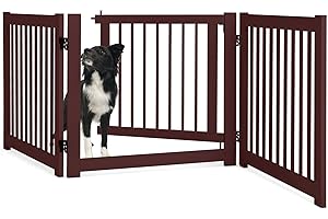 COSTWAY ochronna kratka dla psów, wolnostojąca z drzwiami, wysokość 61 cm, drewniana, kratka schodowa, składana, do kominka i schodów (brązowa)