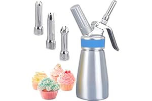 Comforty Sahnespender-250ml, Sahnesyphon Edelstahl mit 3 Dekorations-Düsen und 1 Reinigungsbürsten, Edelstahl Sahnespender für Cremes und Soßen