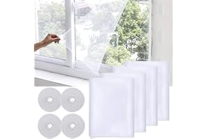 4 Stück Insektenschutz Fenster, SITAKE Aktualisierung Insektengitter 1,5m x 2,0m mit 4 Rollen Selbstklebendem Klettband, Fliegengitter-Netze, (1,5m x 2,0m, Weiß)