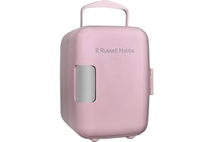 Russell Hobbs 4L/6 Can Portable Mini Cooler & Warmer for Drinks, Cosmetics/Makeup/Skincare, AC/DC Power, Retro Style, Pink, For Bedroom, Home, Caravan, Car RH4CLR1001P