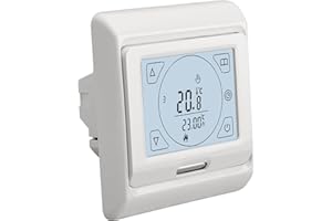 Wengart Room Thermostats WG809,7-day Programmable LCD Display Touch Screen 230V 16A for Electric Underfloor Heating Wall Mounted White