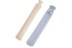 GQC Lange Wärmflasche mit weichem Plüschbezug, lange tragbare Gürtel zur Befestigung an Hals, Taille und Bauch Gummi-Wärmflasche Verhinderung von Undichtigkeiten,2L Grau