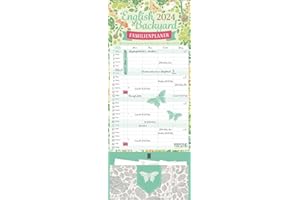 Familienplaner English Backyard Zetteltasche 2024: Familienkalender, 4 große Spalten. Familientimer mit Ferienterminen, extra Spalte, Vorschau bsi ... und Zetteltasche. Format: 19 x 46 cm