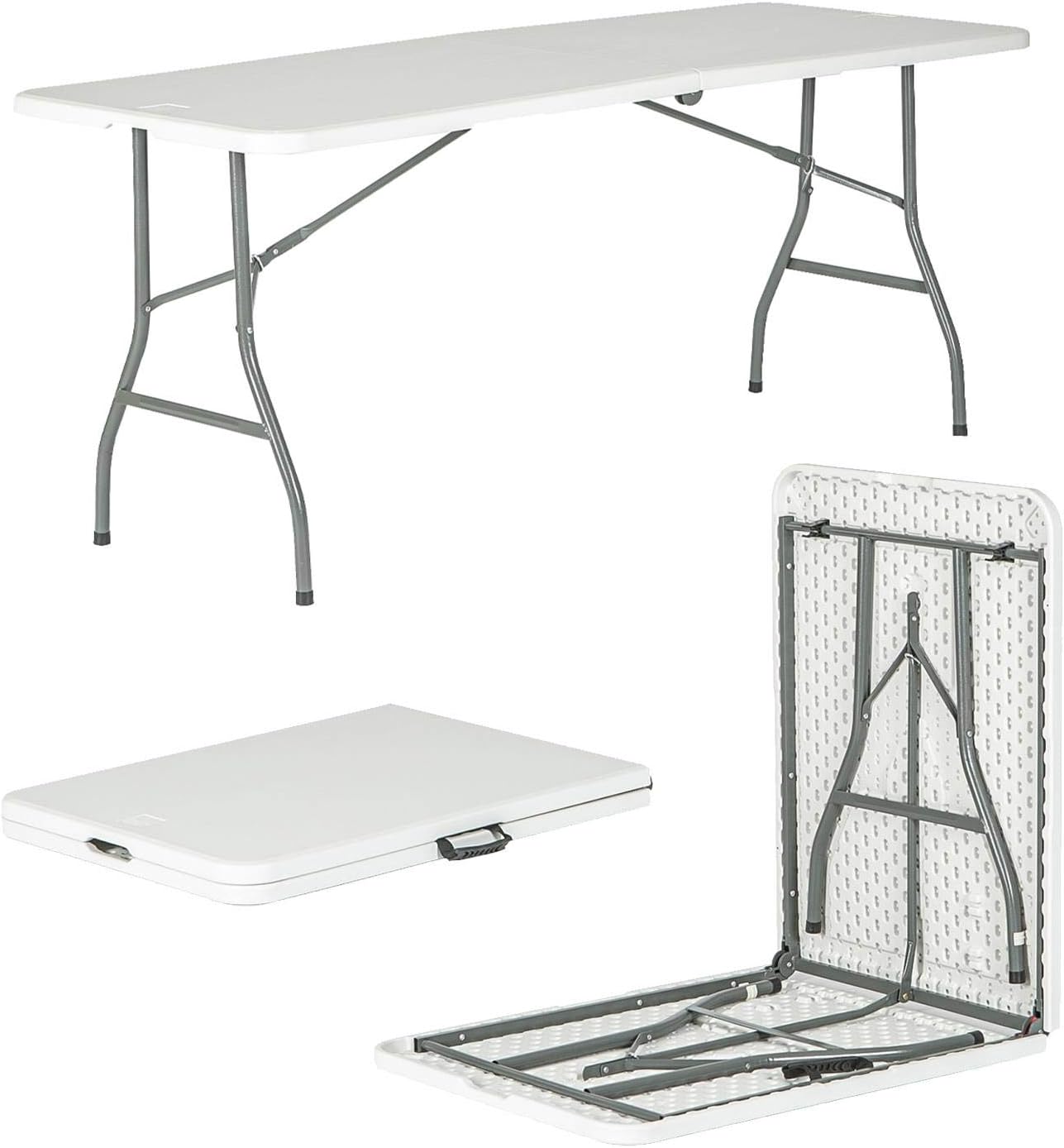 Harbour Housewares Rectangle Folding Heavy Duty Trestle Table - 180cm (1.8m) (6ft) - White - Outdoor Folding Table for Picnic, BBQ, Garden, Camping, Wedding, Party Catering