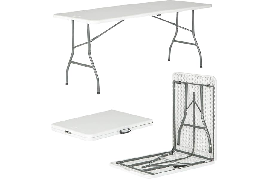 Harbour Housewares Rectangle Folding Heavy Duty Trestle Table - 180cm (1.8m) (6ft) - White - Outdoor Folding Table for Picnic, BBQ, Garden, Camping, Wedding, Party Catering