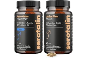 ‎SEROTALIN serotalin Men Day & Night Vorteilspaket | Active Men T-Kapseln mit Maca & Night mit Ashwagandha hochdosiert | Made in Germany | 2 x 60 Kapseln
