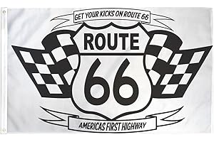 AZ FLAG - Bandera Ruta 66 Blanca Y Negra - 150x90 cm - Bandera De La Us Route 66 - Estados Unidos 100% Poliéster Con Ojales de Metal integrados - 110g - Colores Vivos Y Resistente A La Decoloración