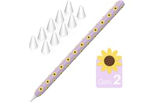 NIUTRENDZ Funda de Girasol para Apple Pencil 2ª Generación Accesorios de Funda Protectora de Silicona con 10 Piezas de Funda de Puntas para Apple Pencil (Girasol + Morado)