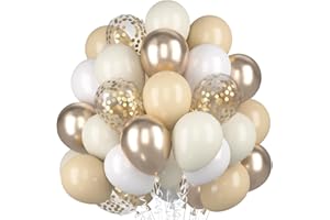 EPOKUS Luftballons Beige Sandweißer, 60 Stück Champagner Gold Mattes Weiß Helium Ballon, Aprikose Creme Weiss Nude Gold Konfetti Latex Ballons für Boho Geburtstag Hochzeit Frauen Abschluss Party Babyparty