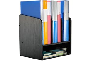 EasyPAG 4 Fächer Holz A4 Büro Schreibtisch Organizer Dokumentenhalter Aktenablage Zeitschriftenhalter Briefablage Papier Magazin Organisator,Schwarz