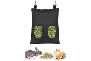 OUDQFCJ Sac à Foin pour Lapin, Distributeur de Foin, Sac de Foin Automatique,Sac de Foin Suspendu avec 4 Fenêtres pour Petits Animaux, Noir
