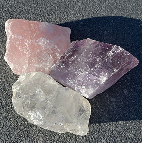 Edelstein Rohstein Brocken Set mit je 1x Amethyst,Bergkristall, Rosenquarz - 3