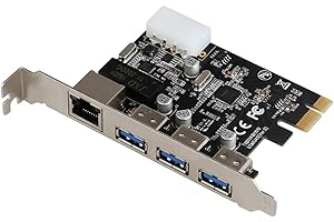 JMT PCI-E a 3 Porte Esterne USB 3.0 HUB +RJ-45 Gigabit Ethernet 10/100 / 1000Mbps Scheda Controller Combinato PCI Express USB3.0 LAN Compatibile con dispositivi USB 2.0 USB1.1