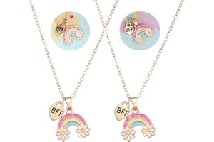 Daxlizy Set di 2 collane per amicizia con ciondolo a forma di cuore, con fiori arcobaleno, set per 2 ragazze e donne, amicizia, regalo di compleanno, Acciaio inossidabile